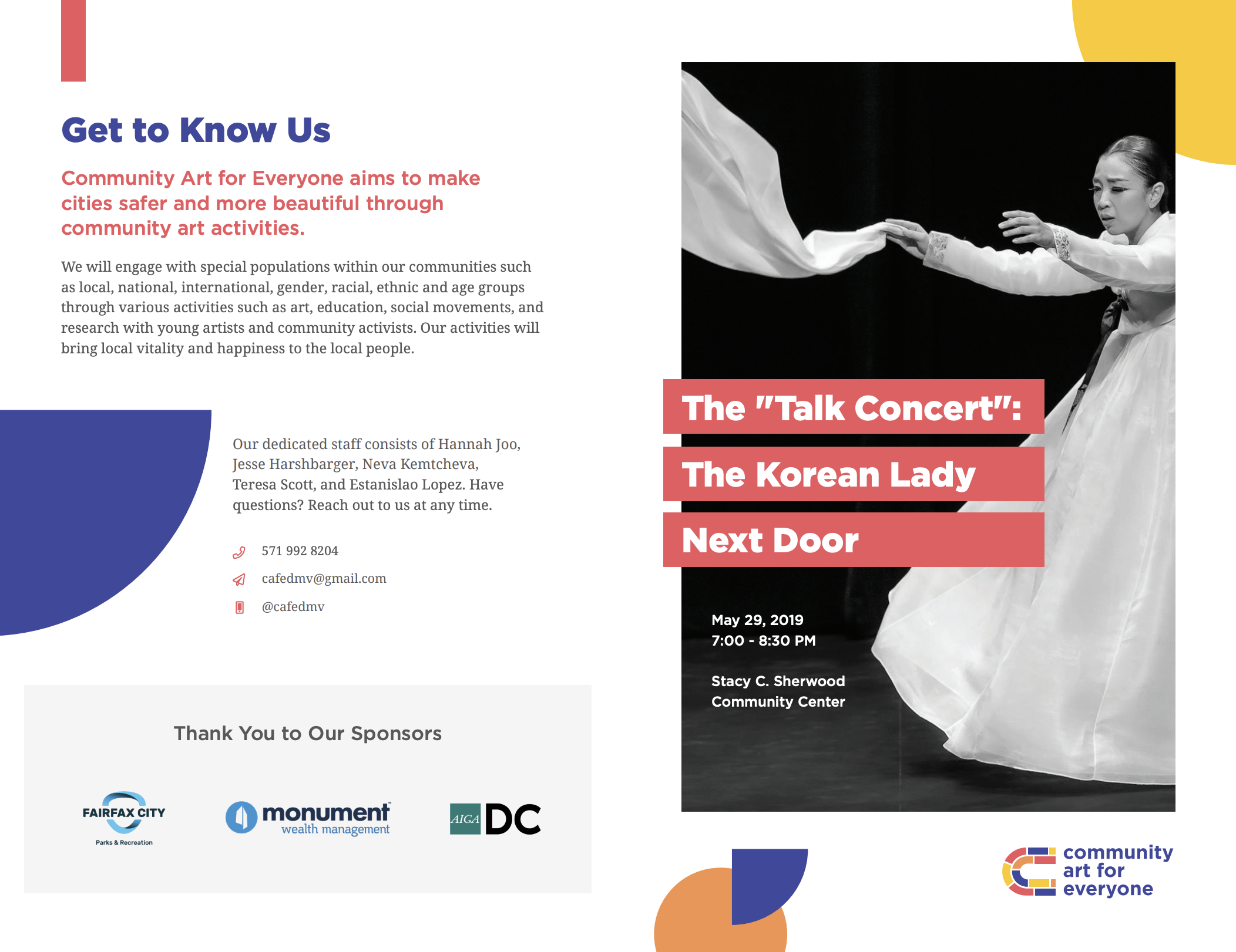 A colorful flyer juxtaposed against a Korean woman dancing in black and white.