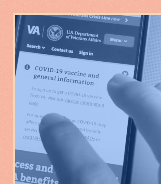 Hands swiping through the homepage of VA.gov on VoiceOver iOS.