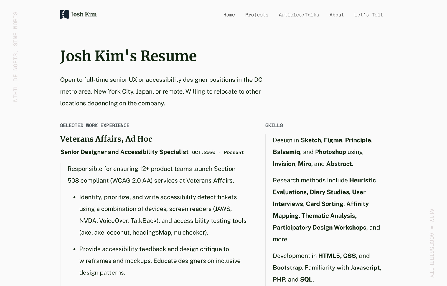 A responsive web version of my resume with structured headings.